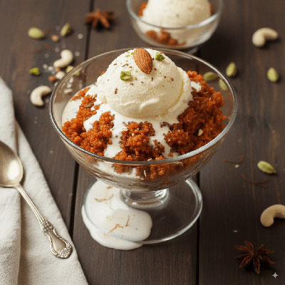 CARROT HALWA WITH ICE CREAM